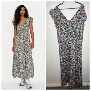 Gap womens short sleeve maxi dress ditsy floral print spring colorful cotton XL